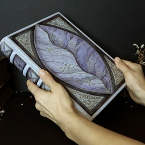Purple leather journal with silver tooled and painted decoration. Silver Leaf image 5