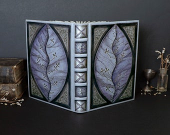 Purple leather journal with silver tooled and painted decoration. Silver Leaf