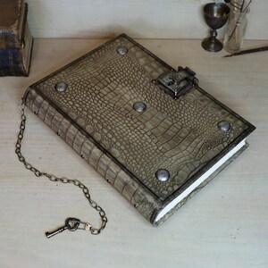 Journal with Lock and Key, Antique Crocodile Textured Leather The Collector image 2
