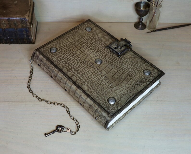 Journal with Lock and Key, Antique Crocodile Textured Leather The Collector image 2