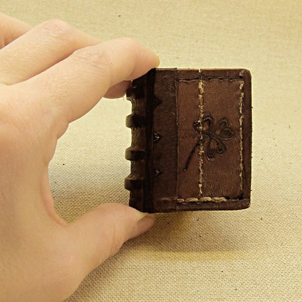 Miniature Journal, Brown Vintage Leather with Engraved Clover