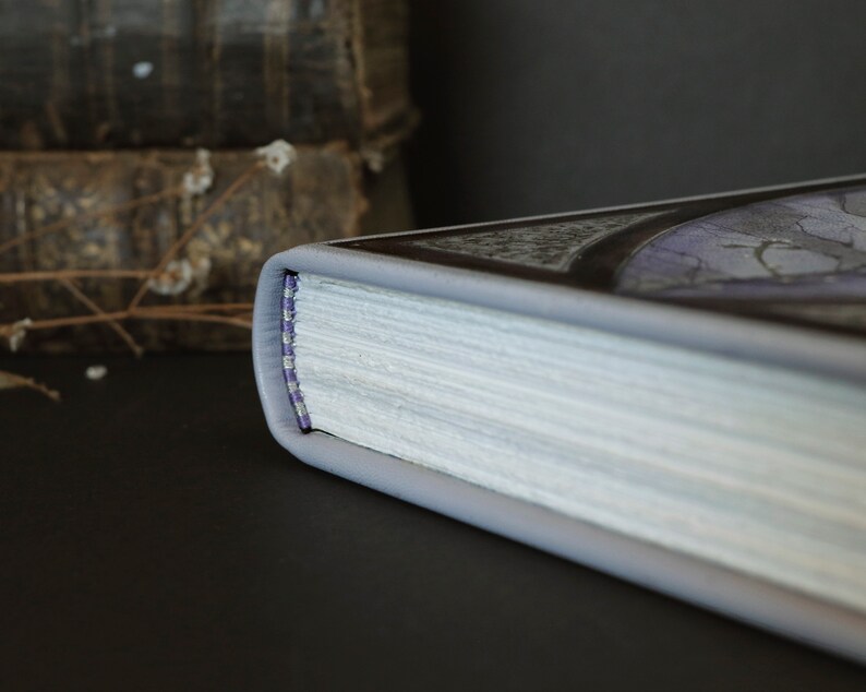 Purple leather journal with silver tooled and painted decoration. Silver Leaf image 7