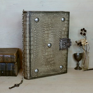 Journal with Lock and Key, Antique Crocodile Textured Leather The Collector image 1