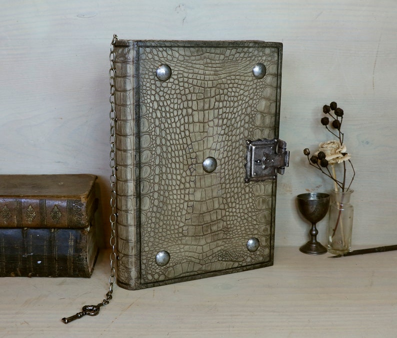 Journal with Lock and Key, Antique Crocodile Textured Leather The Collector image 1