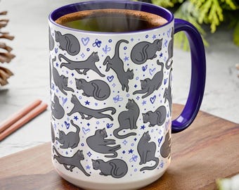 Gray Cat Coffee Mug Cat Lover Gift For Cat Mom Gift Ceramic Cup Gift for Veterinarian Cat Kitchen Decor Animal Lover Mug Gift Cat Latte Mug