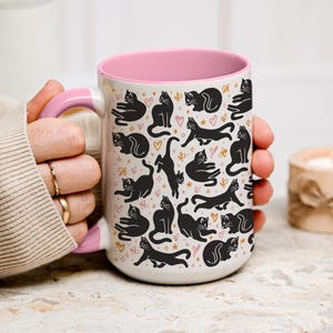 Caneca de café com gato preto, presente para amante de gatos, presente para mãe de gato, caneca de cerâmica, presente para veterinário, decoração de cozinha com tema de gato, caneca para amante de animais, caneca para latte de gato.