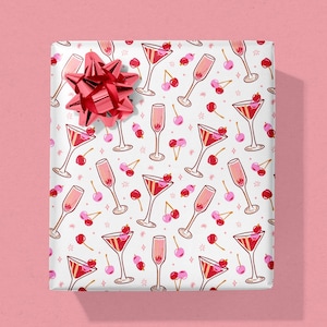 Rotolo di carta da regalo per la festa nuziale con ciliegia, stampa cocktail alla ciliegia, carta da regalo per compleanno, decorazioni per feste di nozze con ciliegia, regalo di compleanno