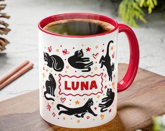 Personalized Cat Mug Custom Ceramic Mug With Name Black Cat Mug Custom Gift For Friend Mug For Women Cat Lover Gift For Cat People Gift