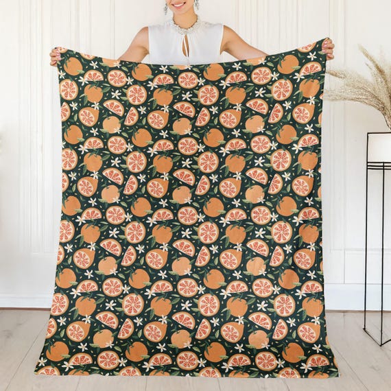 Citrus Blanket Orange Green Summer Home Decor Spring Throw Blanket 