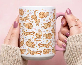 Orange Cat Mug Gift for Cat Lover Ceramic Cup Gift for Vet Tech Cat Decor Animal Lover Mug Gift Tabby Cat Art Cat Mom Gift for Cat Dad