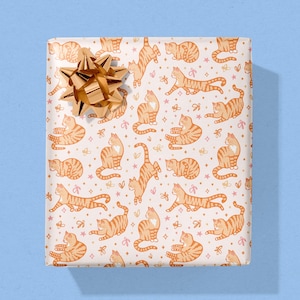 Papier cadeau chat orange art art cadeau rouleau de papier Décorations d'anniversaire chat Décoration chat orange Impression artistique chat tigré Cadeau pour amoureux des chats
