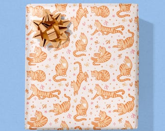 Papel de regalo con diseño de gato naranja, rollo de papel de regalo con arte de gato, decoraciones de cumpleaños para gatos, decoración de gato naranja, lámina de arte de gato atigrado, regalo para amantes de los gatos