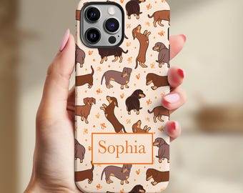 Dachshund Phone Case Custom iPhone Case With Name Wiener Dog Art Cute Dog Phone Cases Dog Lover Gift For Dog Mom Phone Case