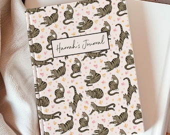 Personalized Journal Tabby Cat Art Custom Notebook Gift For Cat Lover Pet Journal Gift For Mom Cute Cat Gift For Student Vet Tech Notebook