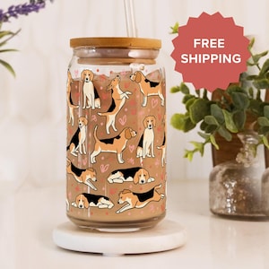 Beagle Lover Gifts Glass Tumbler with Straw Unique Glassware Gift Ice Coffee Glass Gift for Dog Lovers Pet Owner Gift Beagle Dog Gift Items