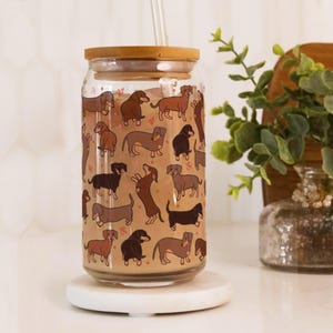 Dachshund Lover Gift Glass Tumbler with Straw and Lid Unique Glassware Gift Ice Coffee Glass Gift for Dog Lovers Pet Owner Gift Sausage Dog