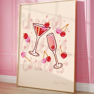 Cocktail Wall Art Print Downloadable Wall Prints Cherry Cocktail Theme Party Decoration Kitchen Decor Wall Art Bachelorette Decor
