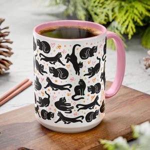 黒猫コーヒーマグ 猫好きの方へ 猫ママへのギフト セラミックカップ 獣医さんへのギフト 猫キッチン装飾 動物好きの方へ マグカップギフト 猫ラテマグ