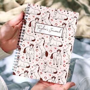 Personalized Horse Journal Equestrian Notebook Custom Riding Diary Farm Girl Gift Horse Lover Birthday Present Rustic Spiral Barn Logbook