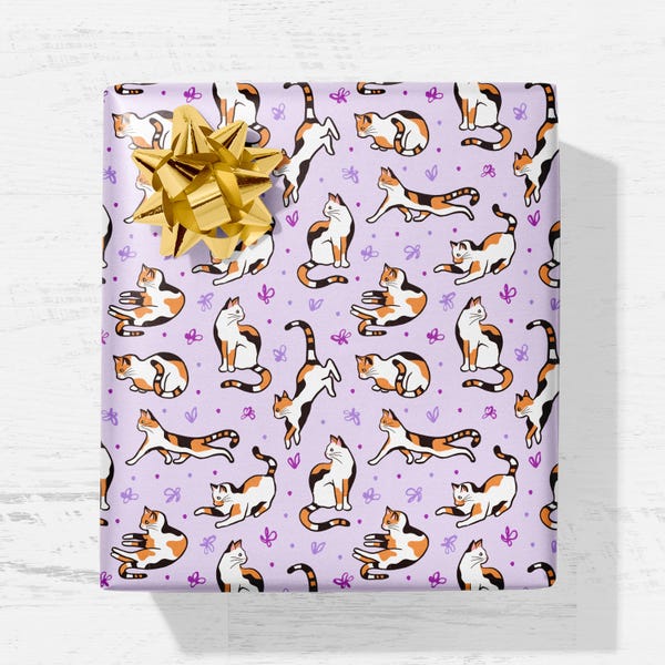 Cat Wrapping Paper Calico Cat Art Gift Wrapping Paper Roll Cat Birthday Decorations Calico Cat Decor Cat Lover Art Print Cat Mom Gift