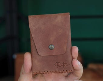Handmade Leather Card Holder: Slim Minimalist Wallet