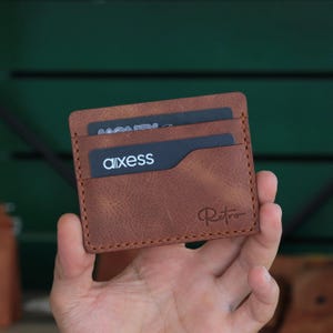Cartera de cuero con clip para billetes, billetera delgada de cuero, billetera delgada, clip de cuero para billetes, billetera delgada, billetera minimalista, billetera para tarjetas, regalo para padrinos de boda