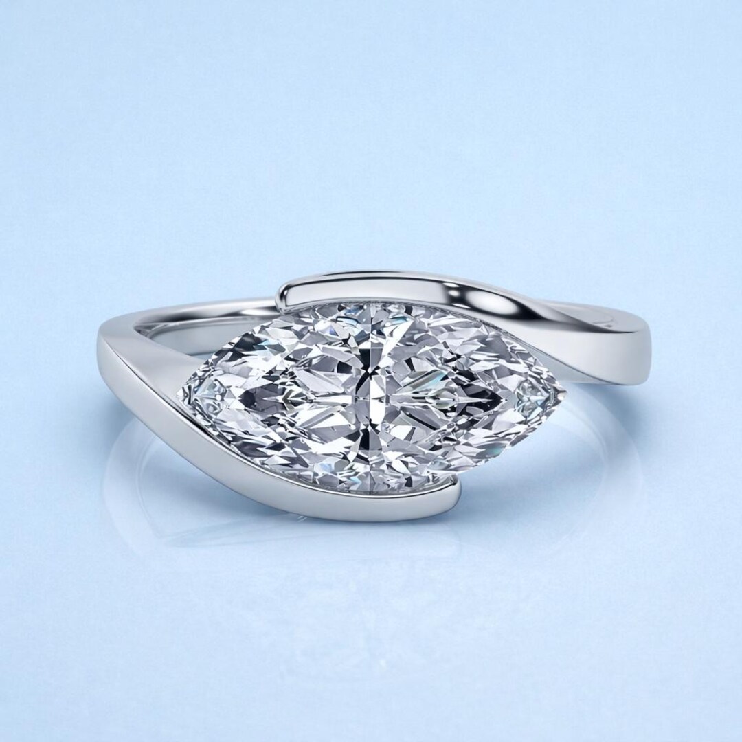 Marquise Cut Lab Grown Diamond Solitaire Ring, Sterling Silver - Etsy