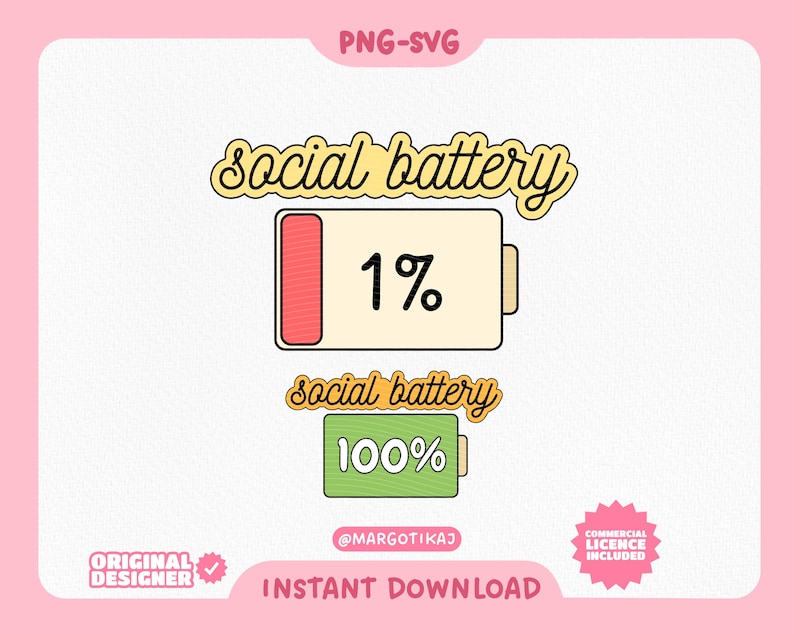 Social Battery SVG PNG Bundle: Trendy Clipart Stickers (digital ...