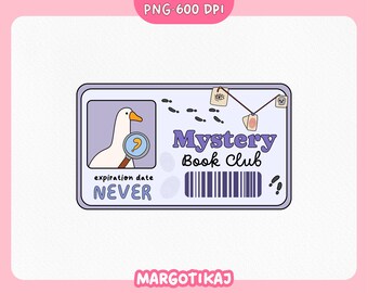 Funny Goose Mystery Book Club Sticker: Detective Reader Clipart (Digital Download)