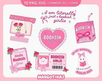 Pink Bookish Girlie Stickers: Coquette Book Designs (PNG, SVG)