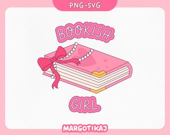 Bookish Girl Clipart, Pink Book with Bow SVG PNG, Printable Stickers (Digital Download)