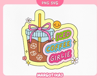 Iced Coffee Girlie PNG SVG | Coquette Coffee Sticker | Trendy Bow Coffee Design | Girlie Aesthetic PNG | Commercial Use