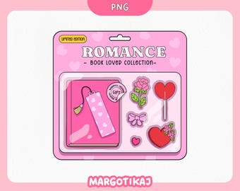 Stickerset romantiek boekenliefhebber: roze leesgrage kunst (digitale png-download)