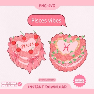 Pisces Zodiac Cake Svg Png Bundle | Zodiac Sign Clipart | Sublimation Design & Cricut SVG