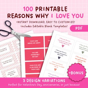 100 Gründe, warum ich dich liebe – Herzkarten zum Ausdrucken | Personalisierte Glas Liebesnotizen | DIY Geschenkidee | Sofort Download