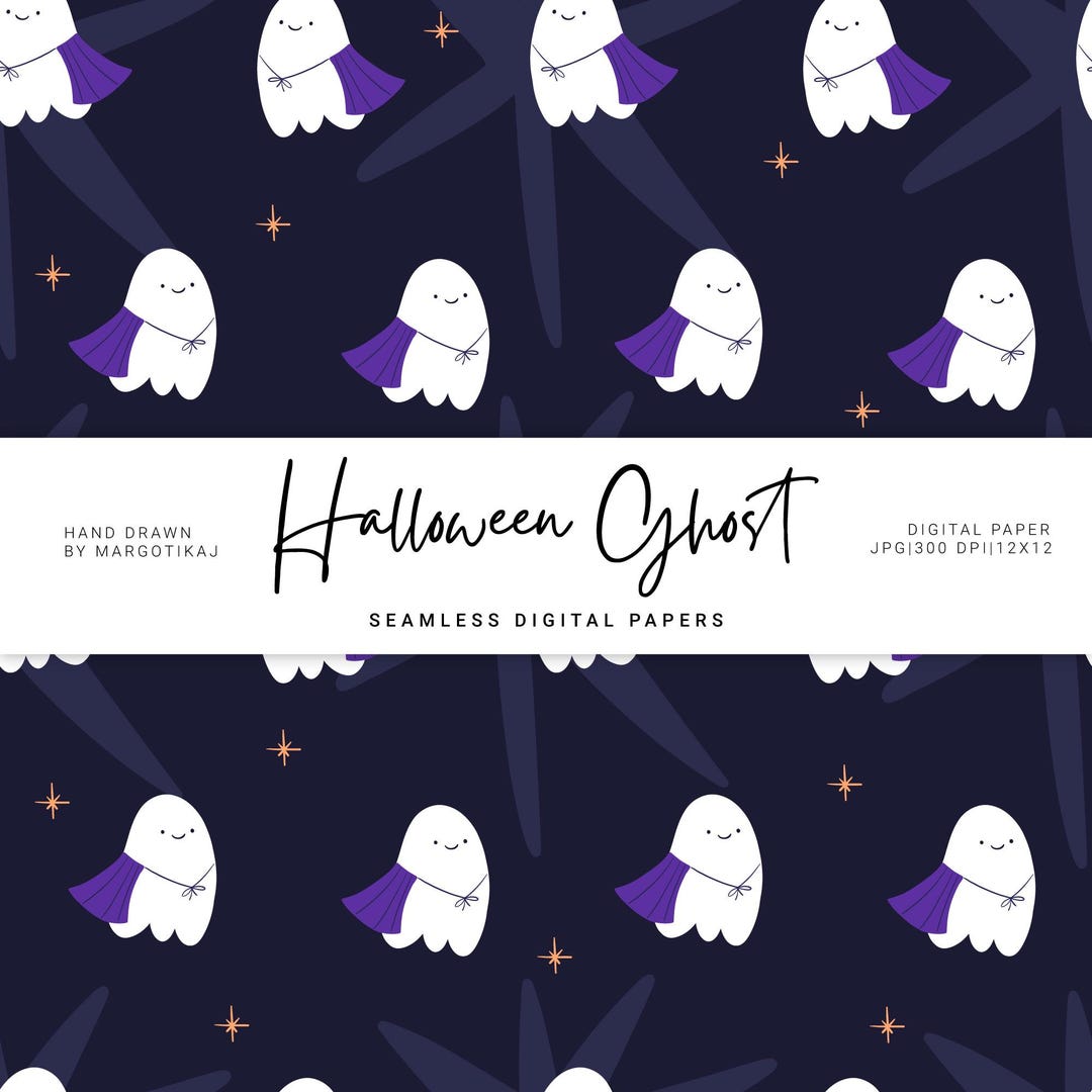 Halloween Ghost Digital Paper Cute Ghost Seamless Pattern for Party ...