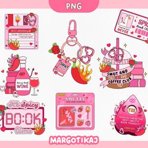 Smut and Spicy Book Lover PNG Bundle – Romance Reader Clipart, Smutty Book Sticker Set, Spicy Book Club Digital Download, Bookish PNG