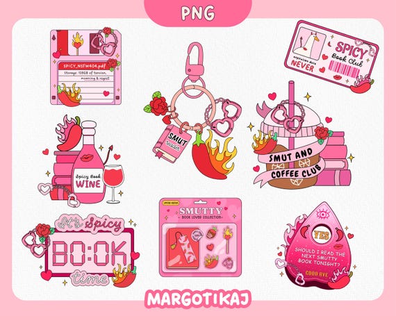 Spicy Book Lover PNG Bundle: Smut Reader Clipart (Digital Download