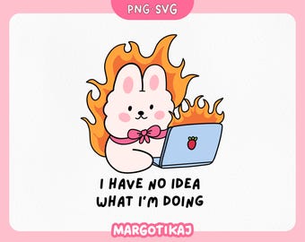 バーンアウトバニーステッカー：面白いノートパソコンのクリップアート（SVG、PNGデジタルダウンロード）