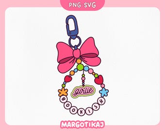 Bookish Girlie Keychain Clipart, Pink Bow, SVG PNG (Digital Download)