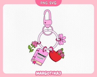 Clipart de lectora romántica: llavero, pegatinas y marcapáginas de libros (descarga digital PNG SVG)