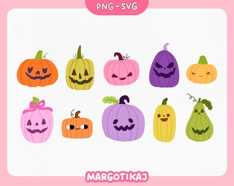 Pastel Halloween Pumpkin Clipart Set – PNG SVG Jack O'Lanterns (Digital Download)