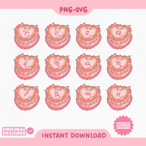 Zodiac SVG Horoscope PNG Bundle | Trendy Designs for Cricut & Sublimation | Retro Cake Stickers | Commercial Use