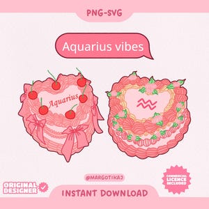 Svg Png gâteau zodiaque Verseau | Signe du zodiaque des cliparts | Design par sublimation et SVG Cricut
