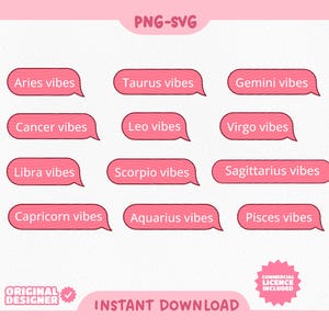 Pakiet Zodiac Vibes SVG Horoskop PNG | Modne wzory na naklejki, koszulki, kubki, sublimacja | Naklejka ze znakiem zodiaku | Użytek komercyjny