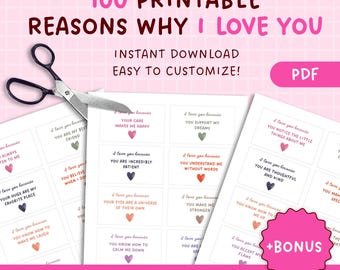 Biglietti "100 motivi per cui ti amo": biglietti d'amore fai da te stampabili (PDF)