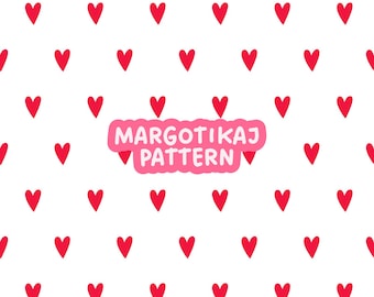 May include: A seamless pattern featuring a repeating design of red hearts on a white background. The text "MARGOTIKAJ PATTERN" is centered in the middle of the image.
