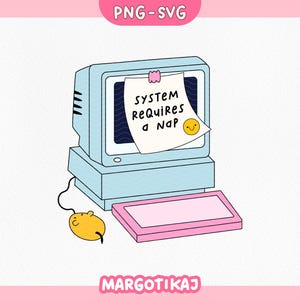 Systemet kräver en tupplur PNG SVG | Retro datorklistermärke | Roligt trött citat | Arbeta hemifrån design PNG | Kommersiellt bruk