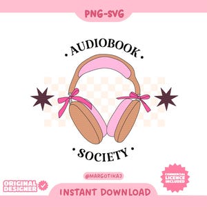 Audiobook Society Clipart, Cute Trendy Bookish Design | Audiobook Clipart, Bookworm SVG, Reading Clipart, nstant Download, Commercial Use