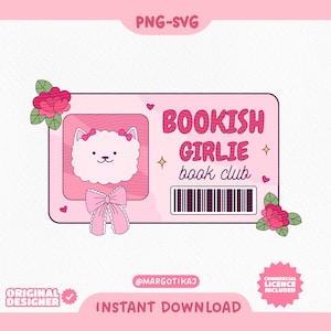 Club de lecture pour filles livresques SVG PNG - mignon carte de membre des cliparts, téléchargement numérique pour T-shirts, tasses, autocollants, usage Commercial